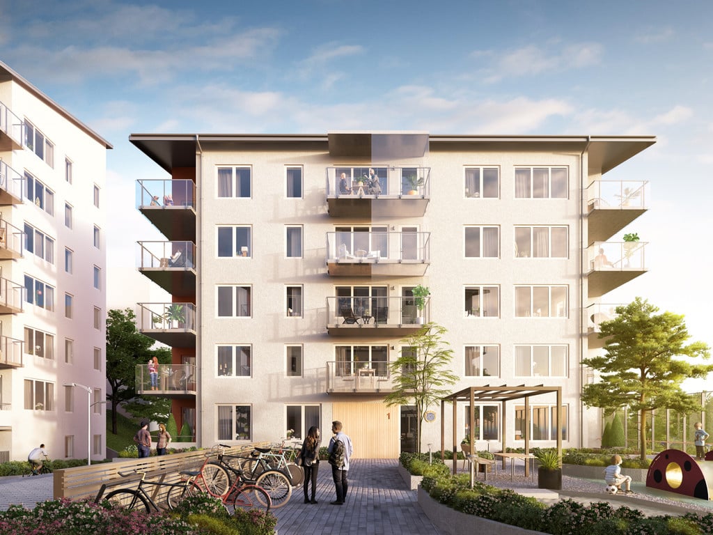 Arkitekturvisualisering 3D Visualisering Exteriör Fasad Fastighet Lägenheter Kungsvyn