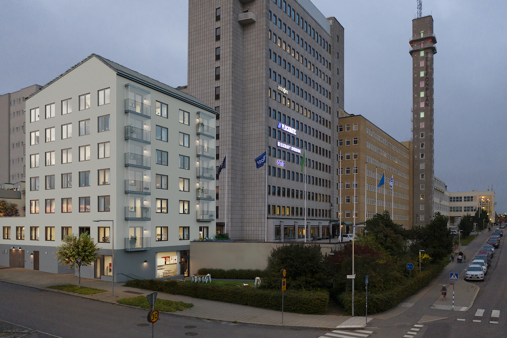 Arkitekturvisualisering 3D Visualisering Exteriör Dialogen Fastighet Innerstad Lägenheter